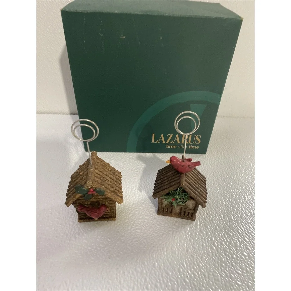 Lazarus Birdhouse Cardinal Place Card Photo Holders Set of‎ 2 Rustic Christmas
